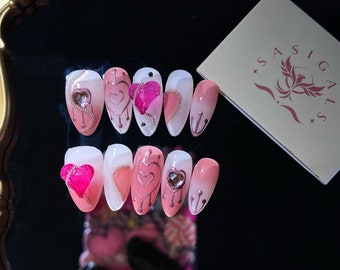Pink Heart Y2k Press On Nails