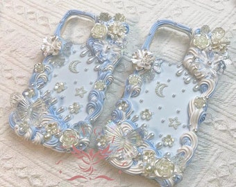 Gorgeous Baby Blue Baroque Decoden Phone Case For All Brand