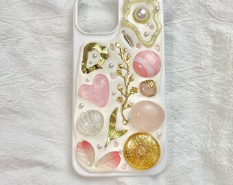 Pink Stone And Shell Mosaic Phone Case For All Brand