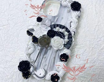 すべてのブランドに対応する、白黒ファンゴシックデコデン電話ケース