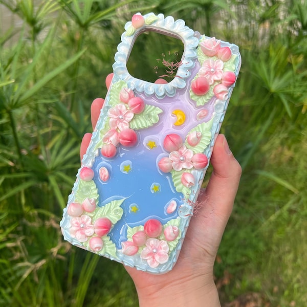 Funda para teléfono con diseño 3D de flores de durazno frescas y suaves para todas las marcas