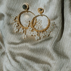 Handwoven Gold Filled Wire Earring ,Gold Woven Wire Hoop Earrings, Handwoven Flowers earrings image 9