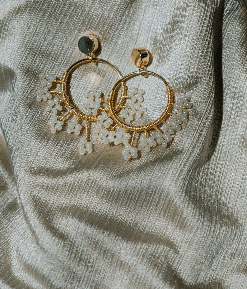 Handwoven Gold Filled Wire Earring ,Gold Woven Wire Hoop Earrings, Handwoven Flowers earrings image 9