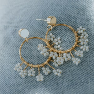 Handwoven Gold Filled Wire Earring ,Gold Woven Wire Hoop Earrings, Handwoven Flowers earrings image 8