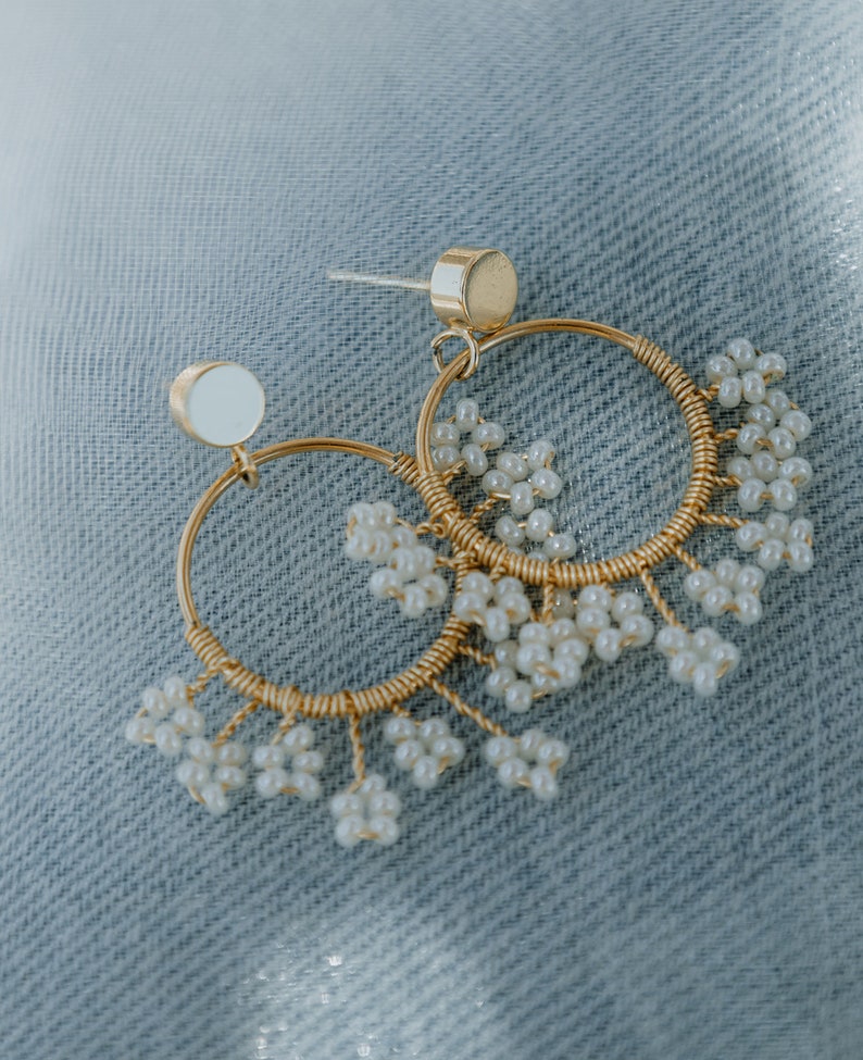 Handwoven Gold Filled Wire Earring ,Gold Woven Wire Hoop Earrings, Handwoven Flowers earrings image 8