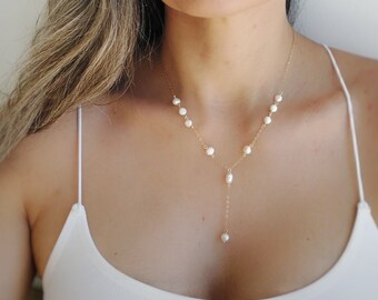 Freshwater Pearls Necklace/ Gold Chain Necklace /Delicate and dainty Pearls/ chain necklace