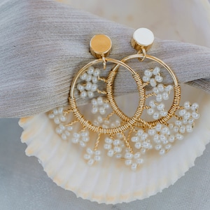 Handwoven Gold Filled Wire Earring ,Gold Woven Wire Hoop Earrings, Handwoven Flowers earrings image 1