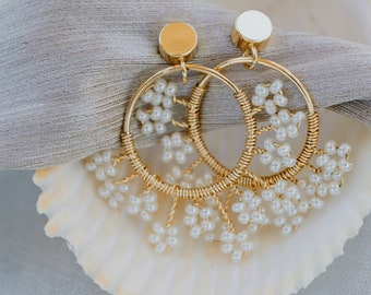Handwoven  Gold Filled Wire Earring ,Gold Woven Wire Hoop Earrings,  Handwoven Flowers earrings