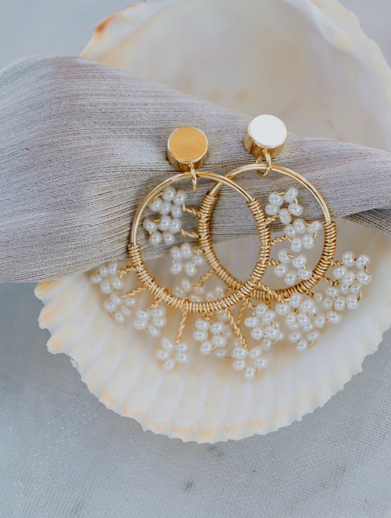 Handwoven Gold Filled Wire Earring ,Gold Woven Wire Hoop Earrings, Handwoven Flowers earrings image 1