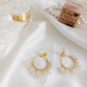 Handwoven Gold Filled Wire Earring ,Gold Woven Wire Hoop Earrings, Handwoven Flowers earrings image 4