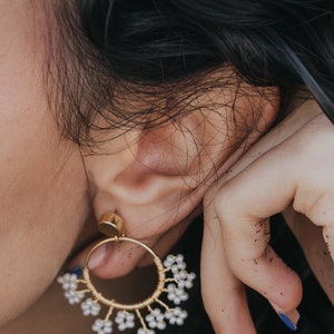 Handwoven Gold Filled Wire Earring ,Gold Woven Wire Hoop Earrings, Handwoven Flowers earrings image 7