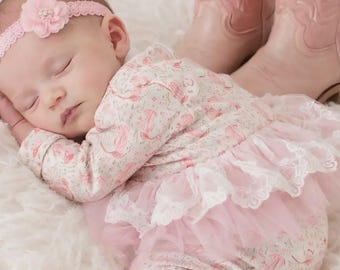 Western Baby Girl Sleeper Cowgirl Outfit Baby Girl Home Coming Outfit Newborn Girl Arrival Outfit Western Baby Girl Home Coming Outfit