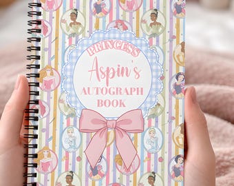 Libro de autógrafos personalizado de princesas Disney para niños, regalo personalizado para nietos, idea de regalo de cumpleaños, vacaciones en Disney World, Booknote, regalos Disney