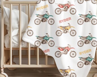 Baby Boy Motocross Dirt Bike Blanket Rainbow Bike Minky Throw Infant Motorcycle Nursery Bedroom Decor Shower Birthday Gift Customized Option