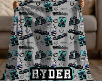 F1 Racing Minky Customized Boy Blanket Bed Decor Throw Mercedes Race Team Blanket Boys Birthday Gift F1 Racing Fathers Day Gift Idea For Him