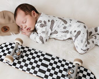 BEST SELLER - Baby Boy Sleeper Zippered Skateboard Newborn Boy Pajamas Infant Shower Gift or Birthday Gift Idea  Baby Boy Going Home Outfit
