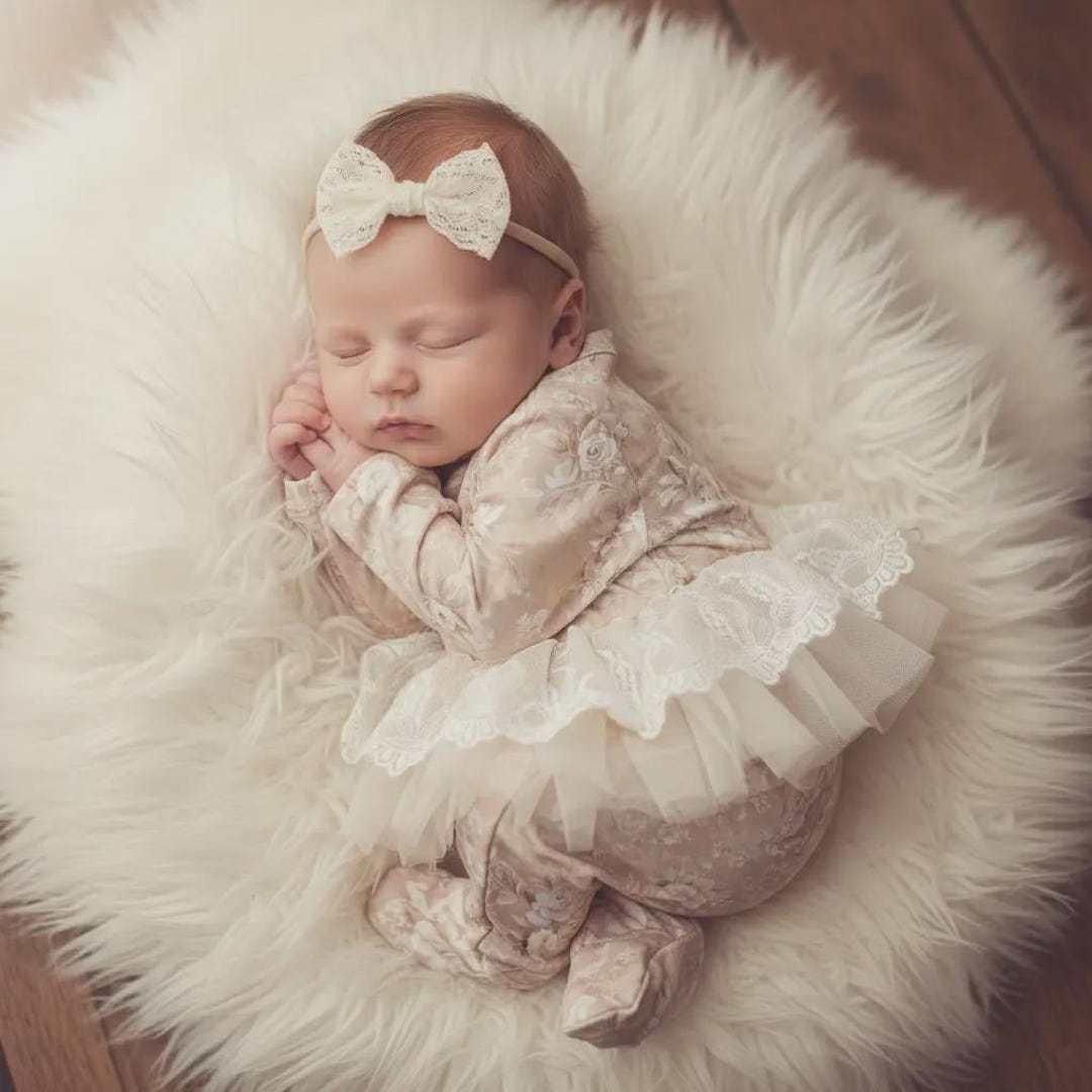 Baby First Tan Baby Girl Homecoming Outfit Tan & White Floral Sleeper Newborn Outfit ...