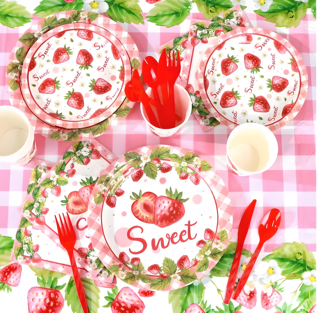Strawberry Themed Birthday Party Dinnerware Set 170pcs Paper Plates ...