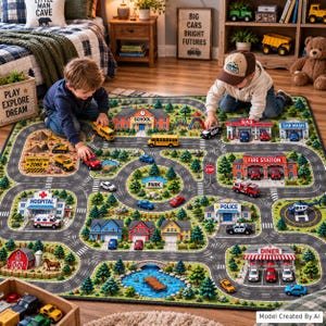 Kids Road Play Rug Interactive City Car Map Toddler Playmat Town Driving Track Nursery Bedroom Carpet Christmas Birthday Gift Grandson