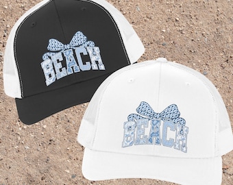White Beach Hat Embroidered Trucker Cap Adjustable Dad Snapback Vacation Tropical Accessory Summer Women Lake Trip Mesh Back Baseball Cotton