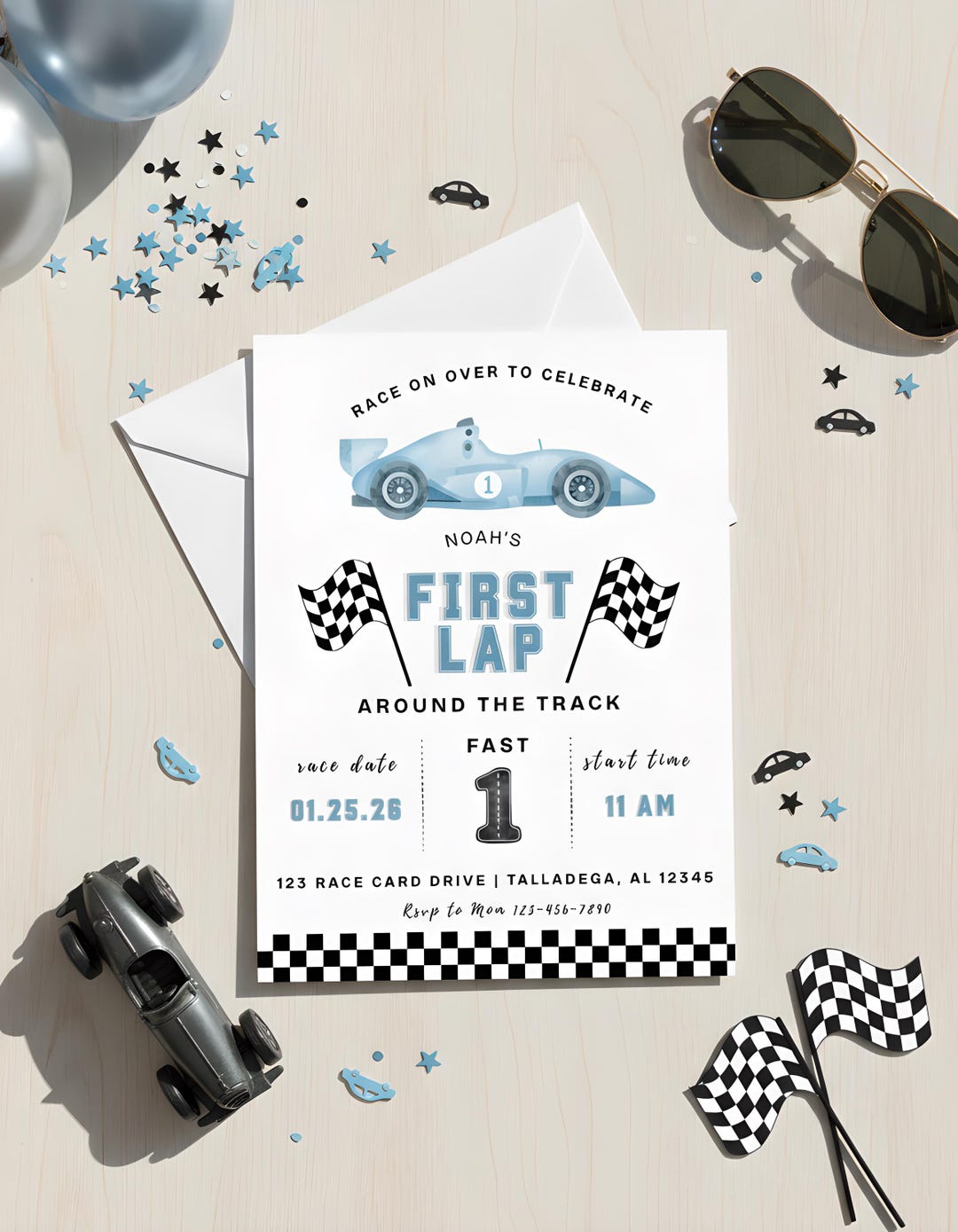 Motor Racing Theme Invitation Car Theme Invitation Race Car Invite Template Canva Digital Baby Boy ...