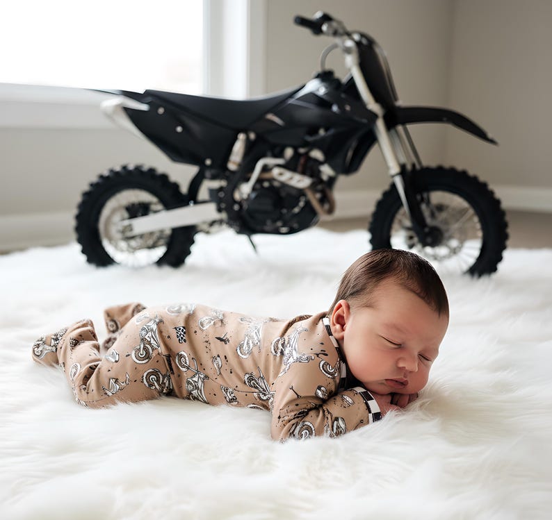 BEST SELLER - Baby Sleepers Zippered Motocross Tan & Black Checker Dirt ...