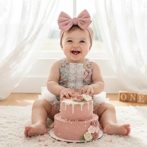 First Birthday Outfit Girl Baby Girl Vintage Green Floral Ruffle Bum Romper First Birthday Outfit for Cake Smash Hospital Baby Girl Outfit