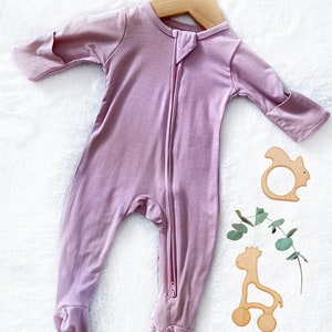 Mauve Baby Bamboo Sleeper, Gender Neutral Footie, Convertible Hand Feet Pajama Baby Romper, Cozy Snug Sleeper, Going Home Outfit