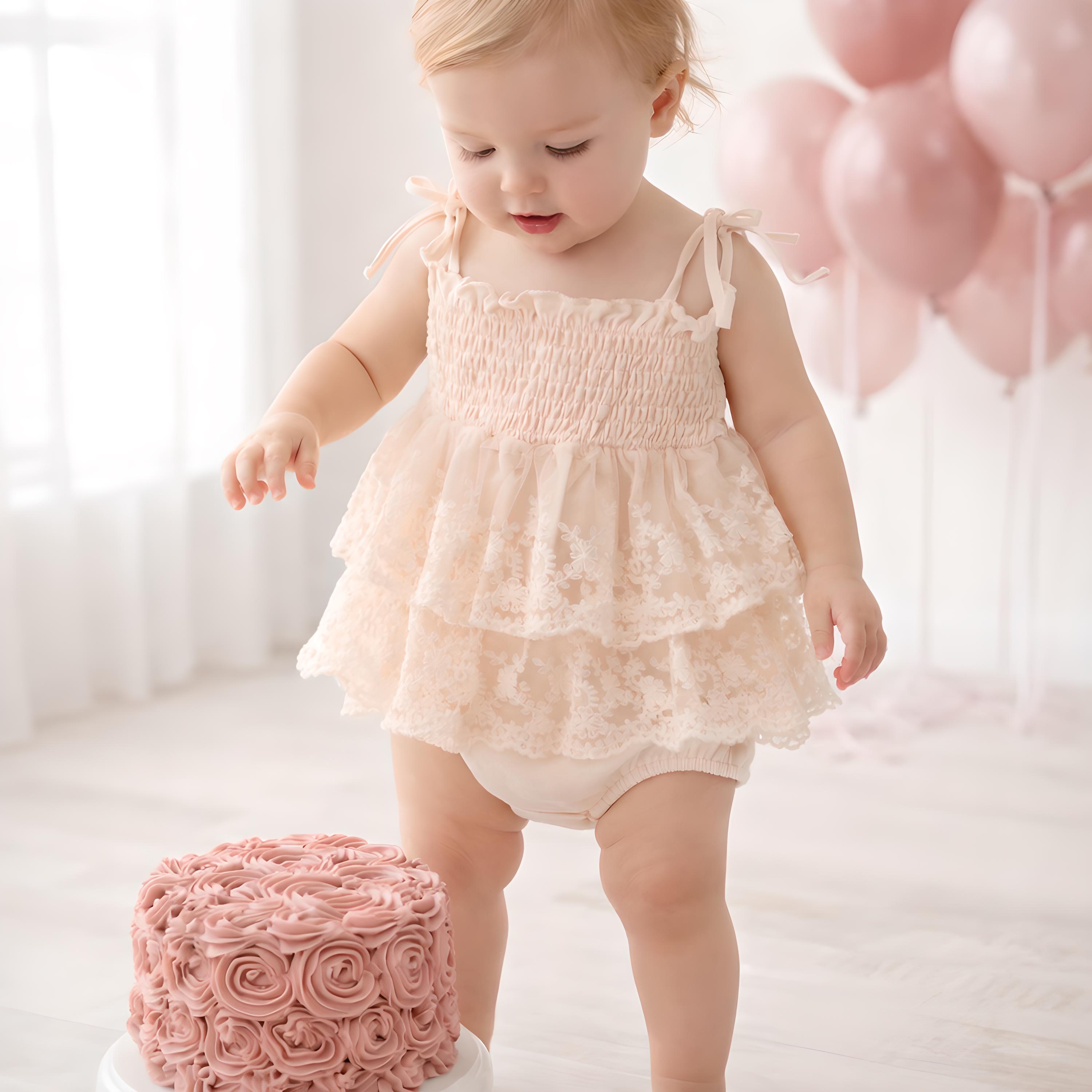 blue dress for baby girl First Birthday Minnie Outfit, Little Girls First Birthday Tutu Outfit with Polka Dot Design Short Sleeve 6M / Top / Tutu