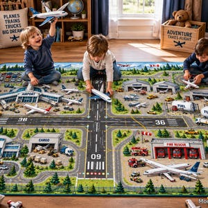 Jetway Flight Traffic Runway Exploration Kids Rug Airport Airplane City Playmat Interactive Toy Room Decor Christmas Gift Birthday Boys