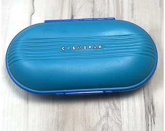 VTG 90s COSMEPAK Teal Blue Cosmetic Makeup Organizer Caddy w/ Mirror 9.5"x5.5"