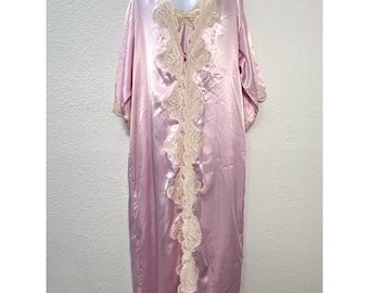 VTG Victoria's Secret 2pc SMALL Pink Satin Lace Full-Length Nightgown & Robe Set