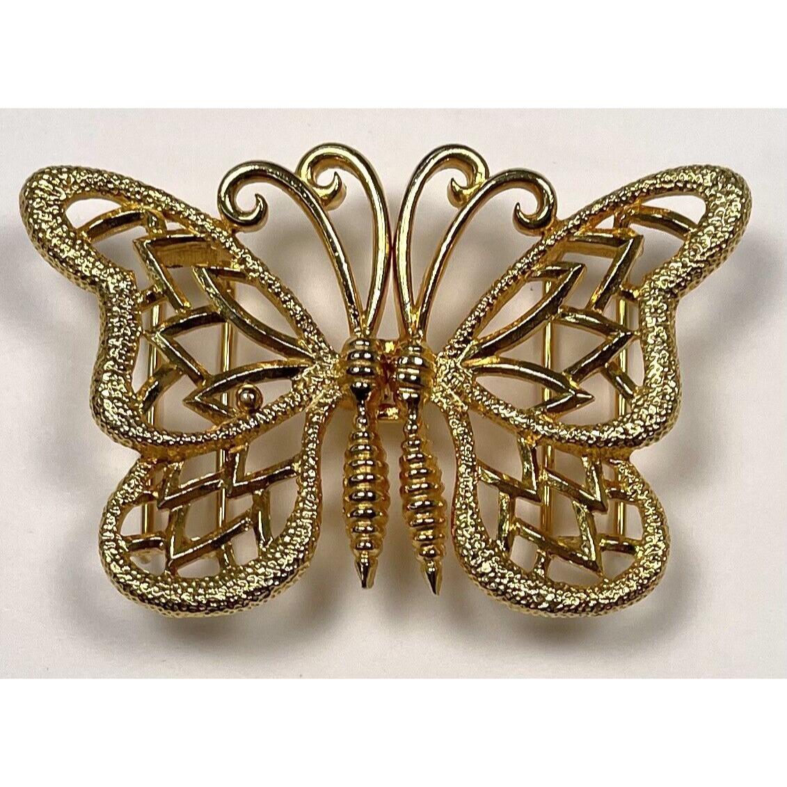 Vintage front clasp gold filigree butterfly belt. Vintage Belt Buckle Colorful Butterfly Gold Color Western  main image 3