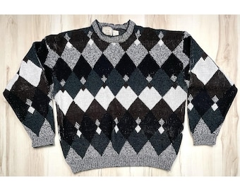 VTG Bugle Boy Company Mens XL Diamond Argyle Pullover Sweater Grandpacore EUC