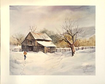 24"x20" Limited Edition Lithograph CHRISTMAS BARN Signed Numbered by Opal Palmer