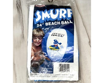 VTG 1982 Peyo Coleco Smurf 24" Inflatable Beach Ball Blue & White NIP NEW Sealed
