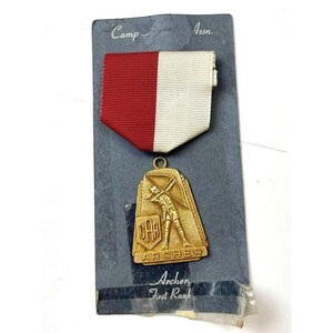 VTG CAA JOAD Camp Archery Association Archer First Rank Ribbon Medal + Card Read