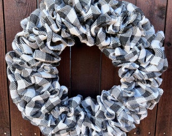 Buffalo Check Burlap Wreath, Black and White Wreath,  Farmhouse Front Door Wreath