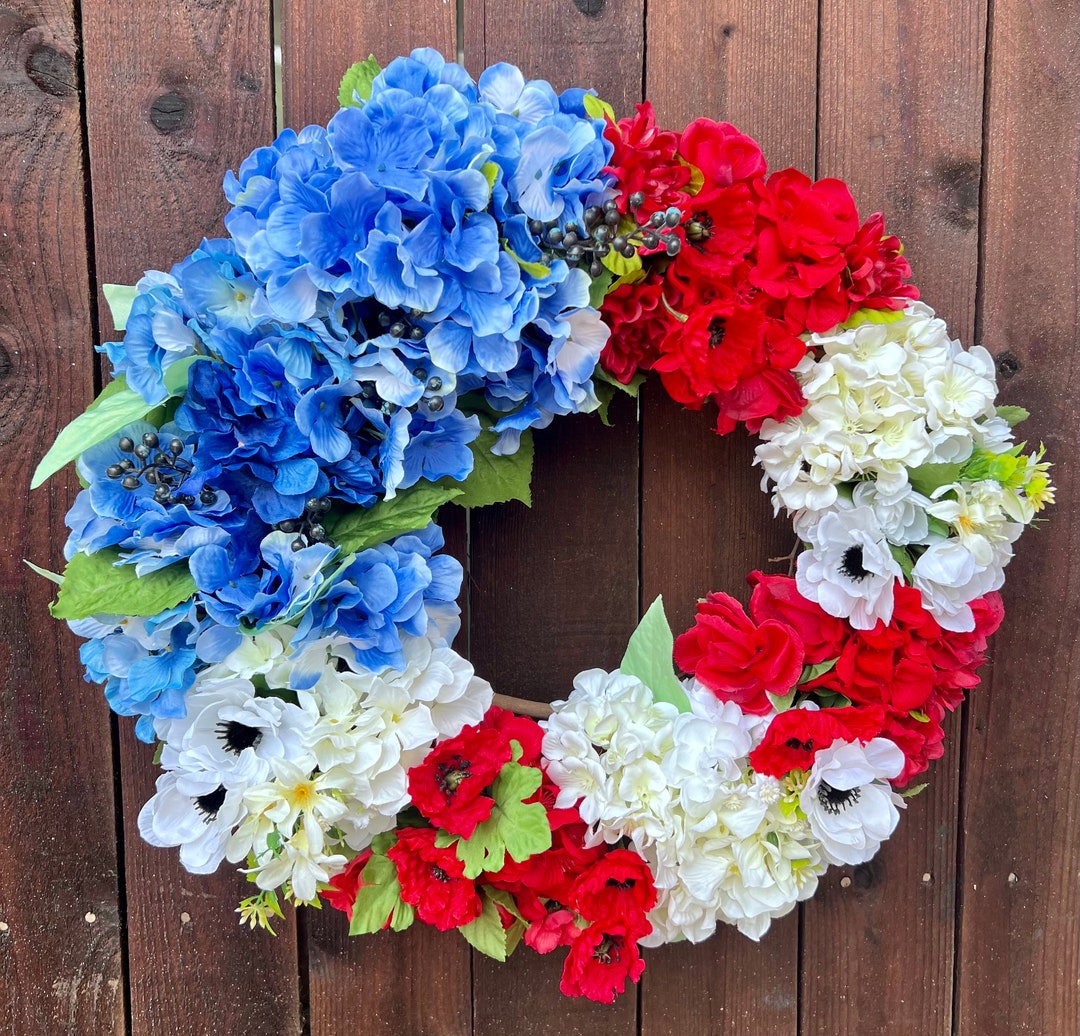 Patriotic American Flag Wreath for Front Door, Summer Americana, 4th of ...