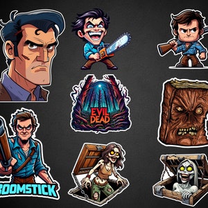 Evil Dead stickers | Ash Williams sticker | Deadite Vinyl | Laptop Decals | holographic label - Set of 8
