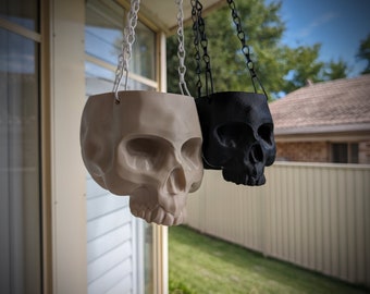 Human Skull Planter | Hanging Skeleton flower vase, 3D printed pot plant, Spooky plants succulents