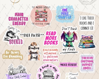 Bookish Stickers, Book stickers, Kindle stickers, Reading stickers, Reader stickers, sticker pack