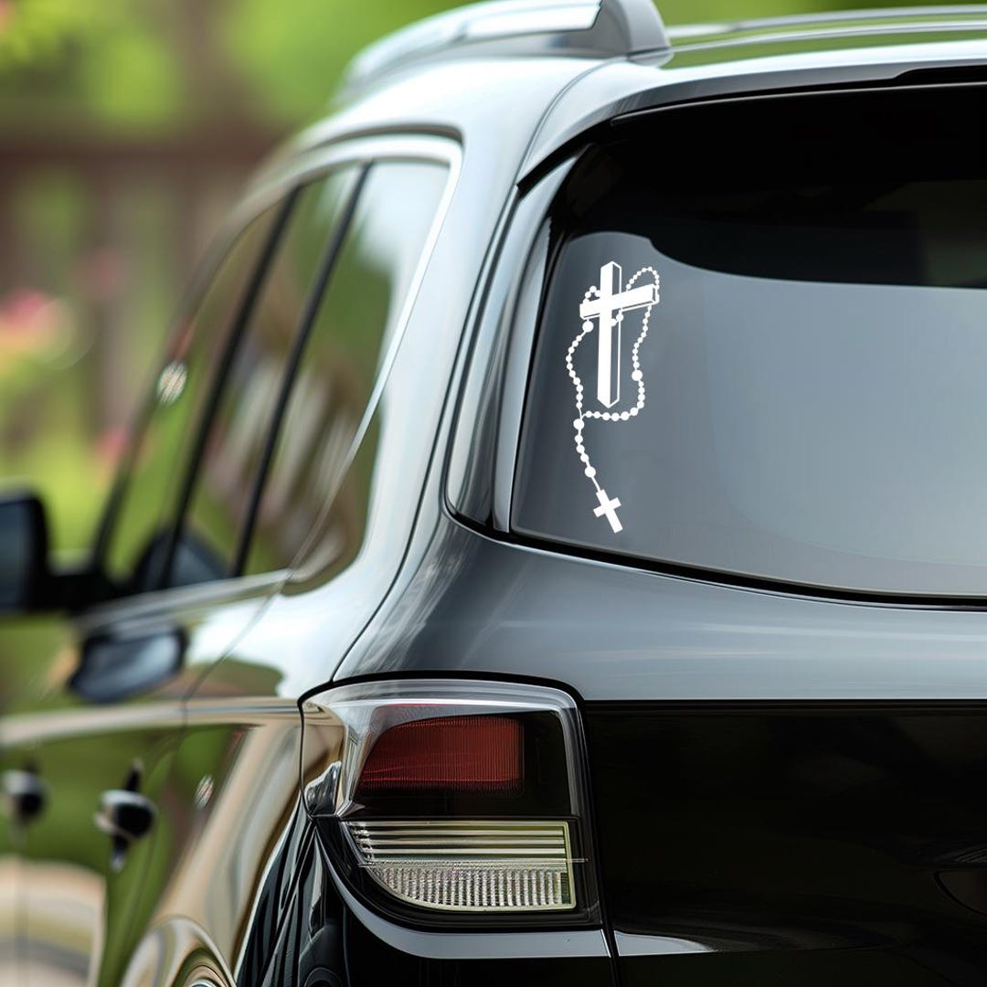 Cross Car Sticker Rosary Cross Car Decal | Religious Vinyl Sticker | Waterproof & Uv ...