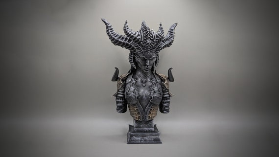 Lilith Bust | 3D printed Diablo statue art, 3d print, home gamer fantasy handmade decor gift, gothic artwork