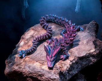 Articulated Dragon - 3D Printed Poseable Crystal Dragon Toy, Fantasy Decor, Custom Colors & Sizes