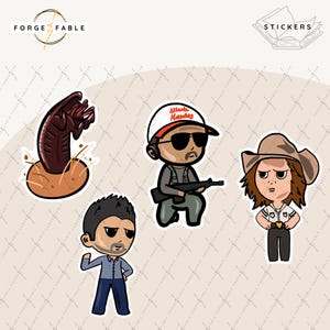 Tremors Stickers | Set of 4 | Chibi Graboid, Val, Earl & Burt