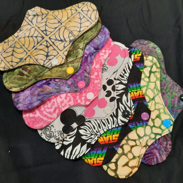 Cloth Pads, Washable Reusable Cotton Pads, Pre-Teen, Starter Pack Cloth Pads, Moderate-Heavy Absorbency, Small, Medium, Wide, Narrow, 8"-18"