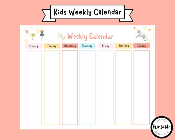Weekly Calendar Kids Printable Weekly Planner to Do List | Etsy