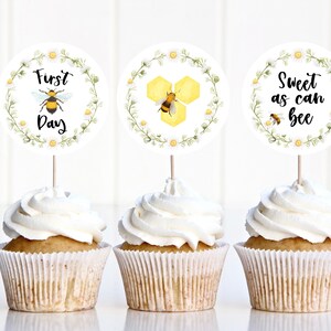 Bee Cupcake Toppers, Printable Cupcake Topper, Instant Download, Bee Party, First Birthday, Bee Toppers, Party Decoration, Food Table, Decor