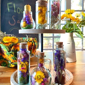 Flower Market Terrarium: Dried Flowers - Book Shelf & Desk Decor, Flower Vase, Gifts For Her